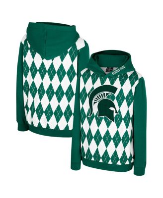 Colosseum - Big Boys and Girls Green Michigan State Spartans Argyle The Dealio Pullover Hoodie