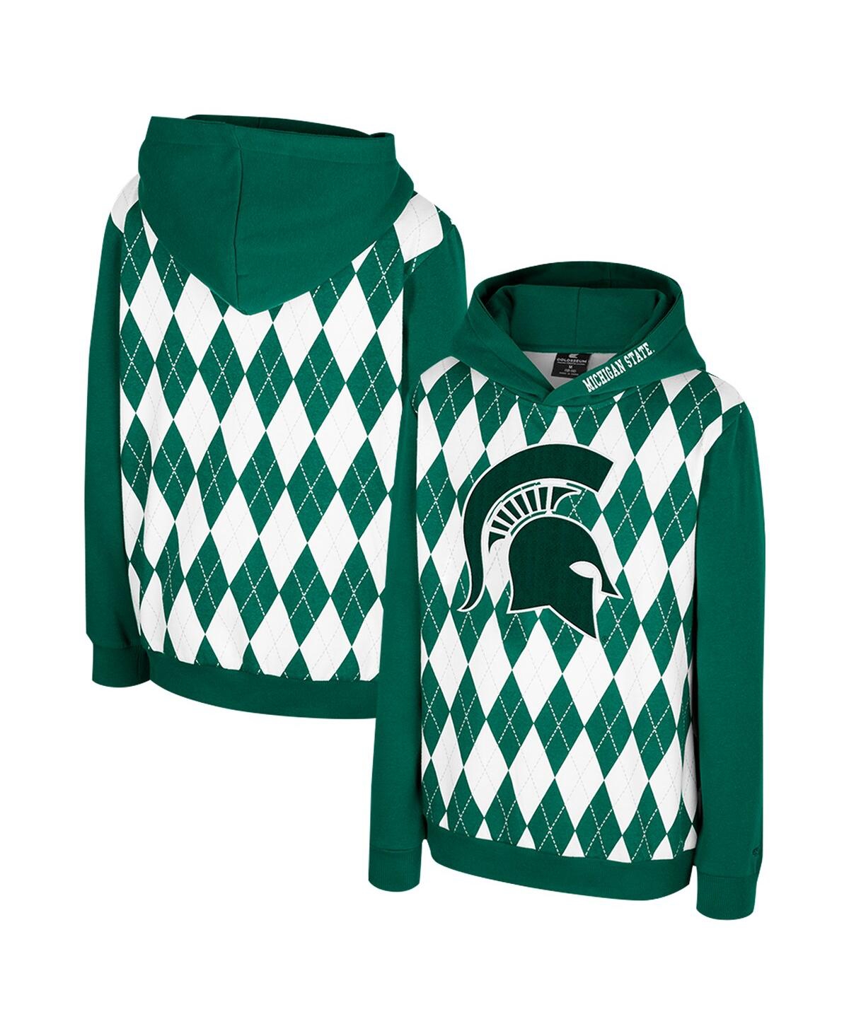 Colosseum Kids' Big Boys And Girls Green Michigan State Spartans Argyle The Dealio Pullover Hoodie