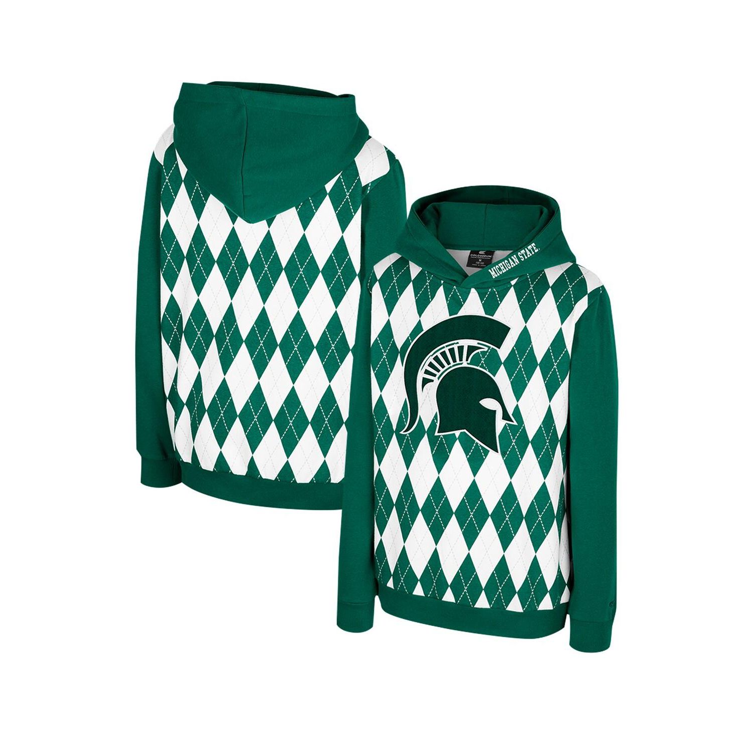 Big Boys and Girls Green Michigan State Spartans Argyle The Dealio Pullover Hoodie