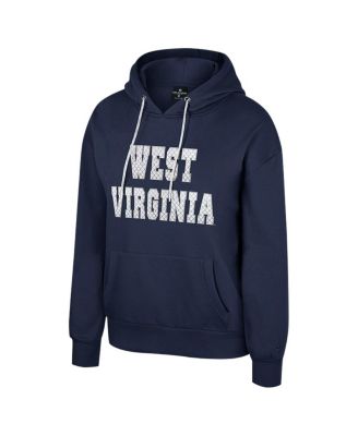 Women's Navy West Virginia Mountaineers Reflection Rhinestone Drawcord Pullover Hoodie