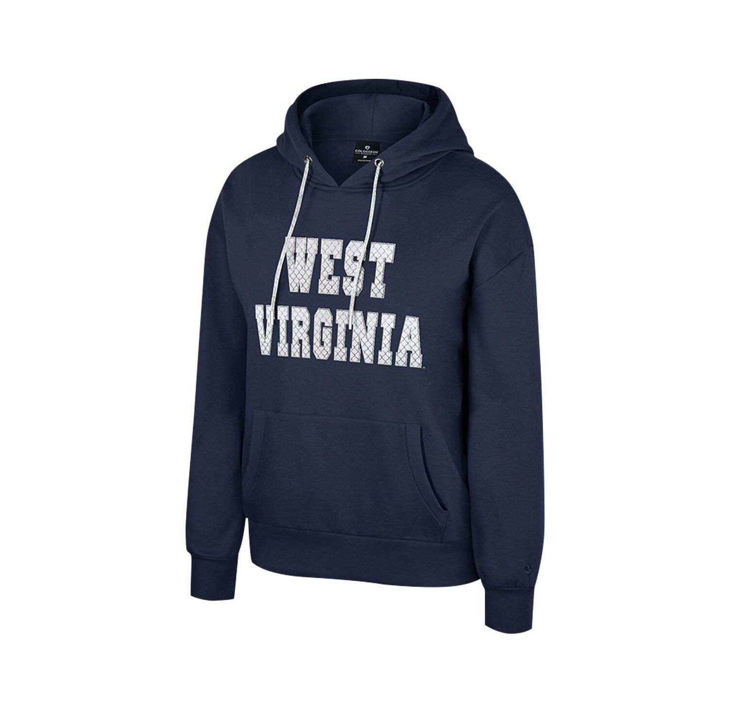 Women's Navy West Virginia Mountaineers Reflection Rhinestone Drawcord Pullover Hoodie
