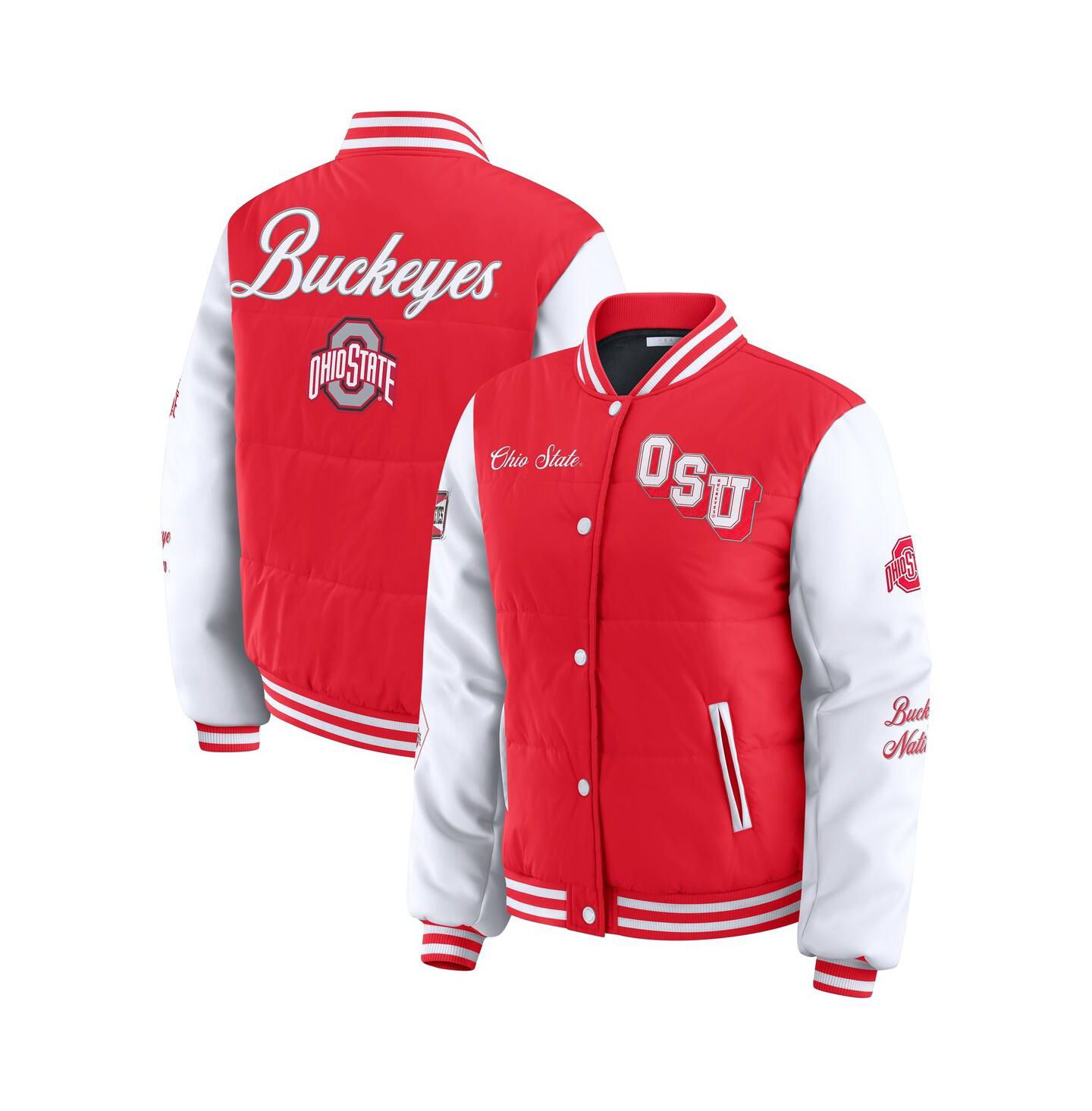 Женская куртка WEAR by Erin Andrews Scarlet Ohio State Buckeyes Varsity Puffer — фото 1