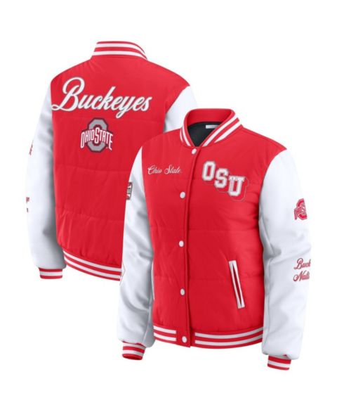 Женские куртки WEAR by Erin Andrews Women's Scarlet Ohio State Buckeyes Varsity Puffer Jacket