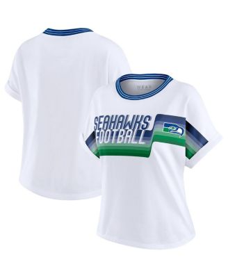 WEAR by Erin Andrews - Women's White Seattle Seahawks Cropped Center Stripe Dolman T-shirt