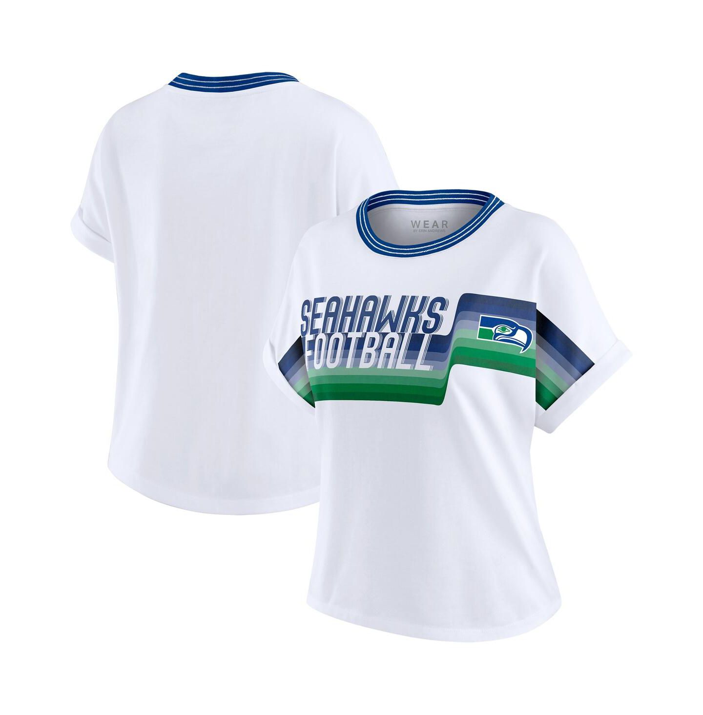 Женская футболка WEAR by Erin Andrews White Seattle Seahawks Cropped Center Stripe Dolman — фото 1
