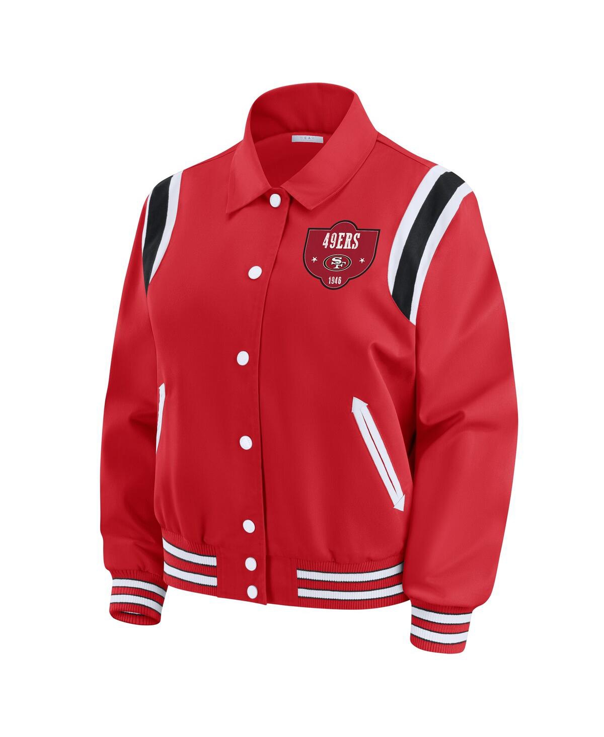 Wear By Erin Andrews Women's Scarlet San Francisco 49ers Varsity Lightweight Full-snap Jacket In Red
