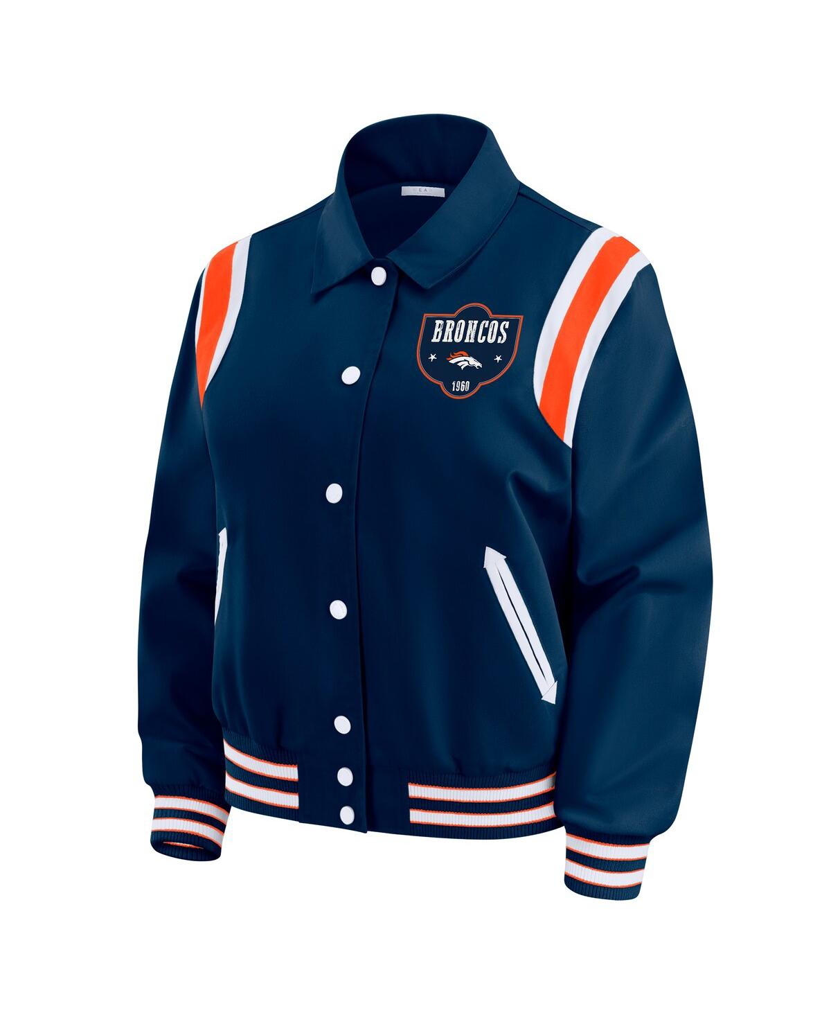 Wear By Erin Andrews Women's Navy Denver Broncos Varsity Lightweight Full-snap Jacket In Blue