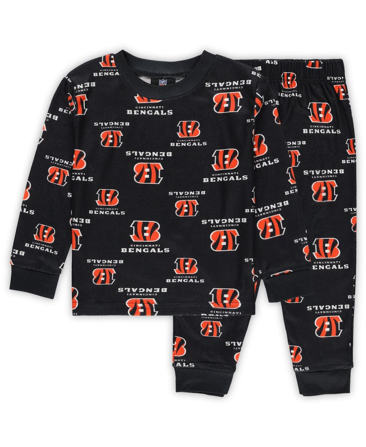 Outerstuff Toddler Black Cincinnati Bengals All-Over-Print Long Sleeve T-Shirt and Pants Sleep Set - Black
