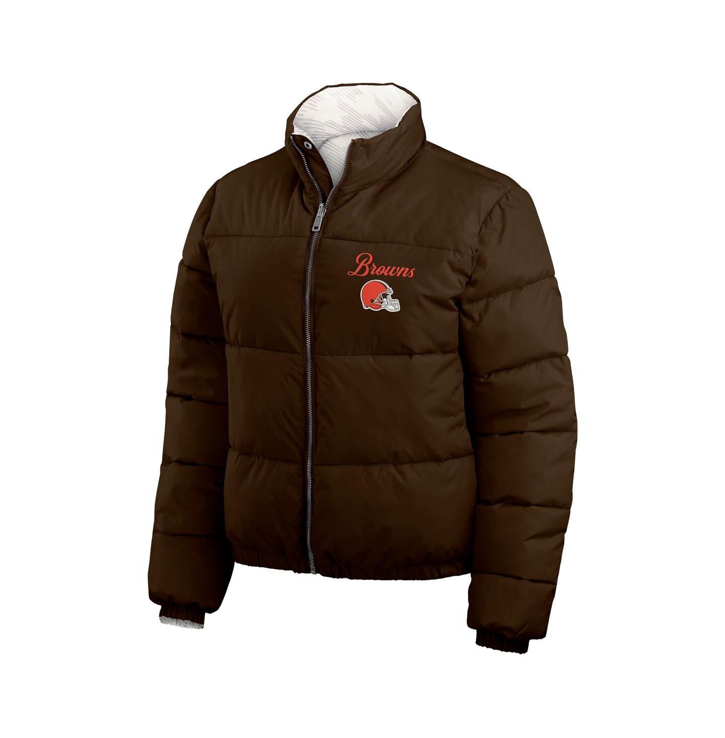 Женская куртка WEAR by Erin Andrews Brown/White Cleveland Browns Reversible Cropped Full-Zip Puffer — фото 5