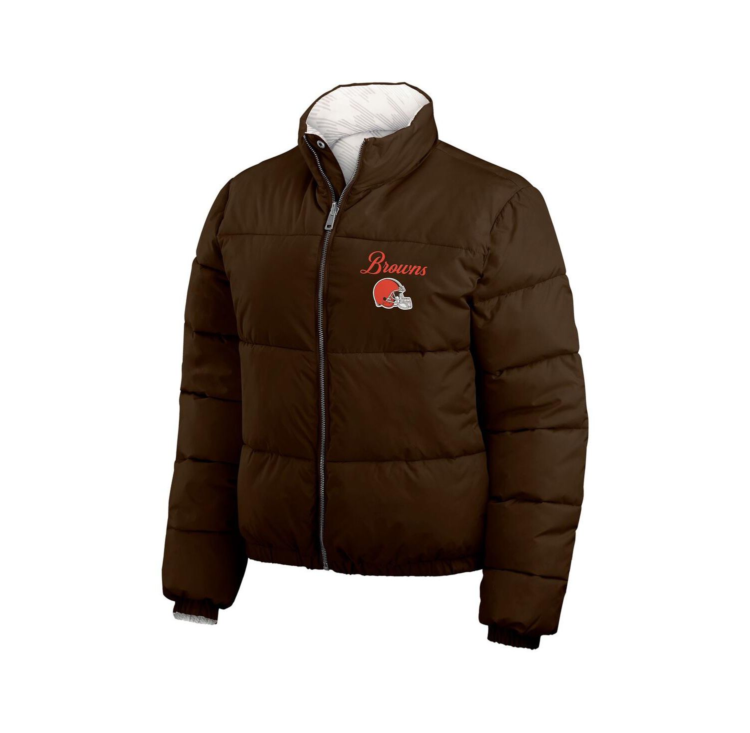 Women's Brown/White Cleveland Browns Reversible Cropped Full-Zip Puffer Jacket
