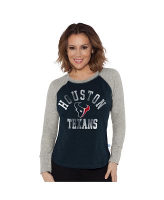 G-III 4Her by Carl Banks - Women's Navy/Heather Gray Houston Texans Waffle Knit Raglan Long Sleeve T-Shirt