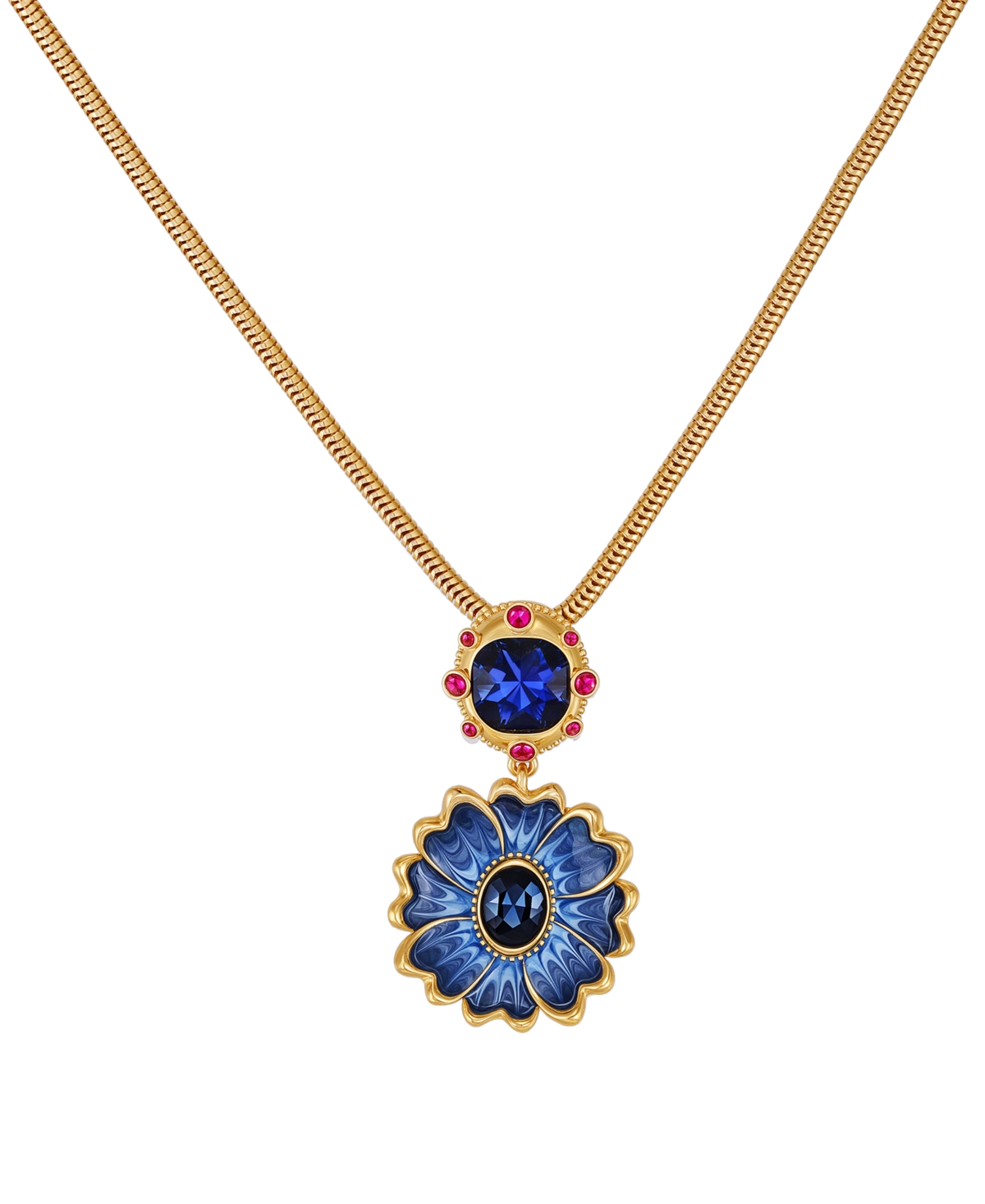 Guess Glass Stone Gold-tone Floral Drop Necklace