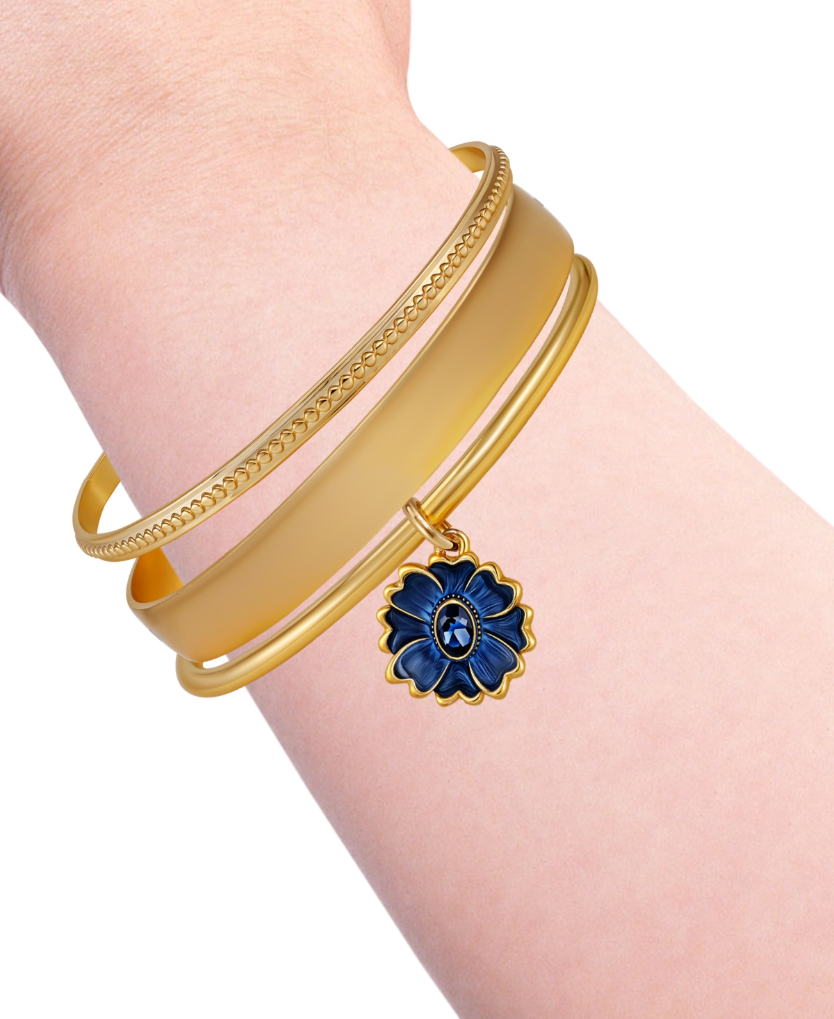 Guess Gold-tone Three-piece Bangle Bracelet Set In Gold