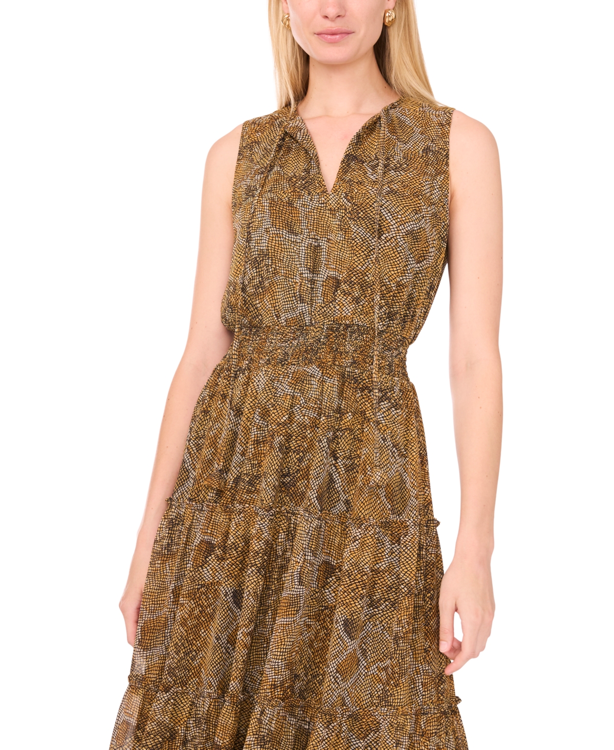 1.state Tie Neck Tiered Dress In Brown