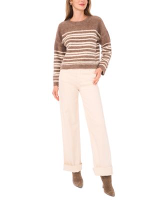 Women's Striped Long Sleeve Crewneck Sweater