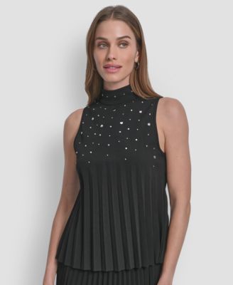 DKNY - Women's Studded Mock Neck Top