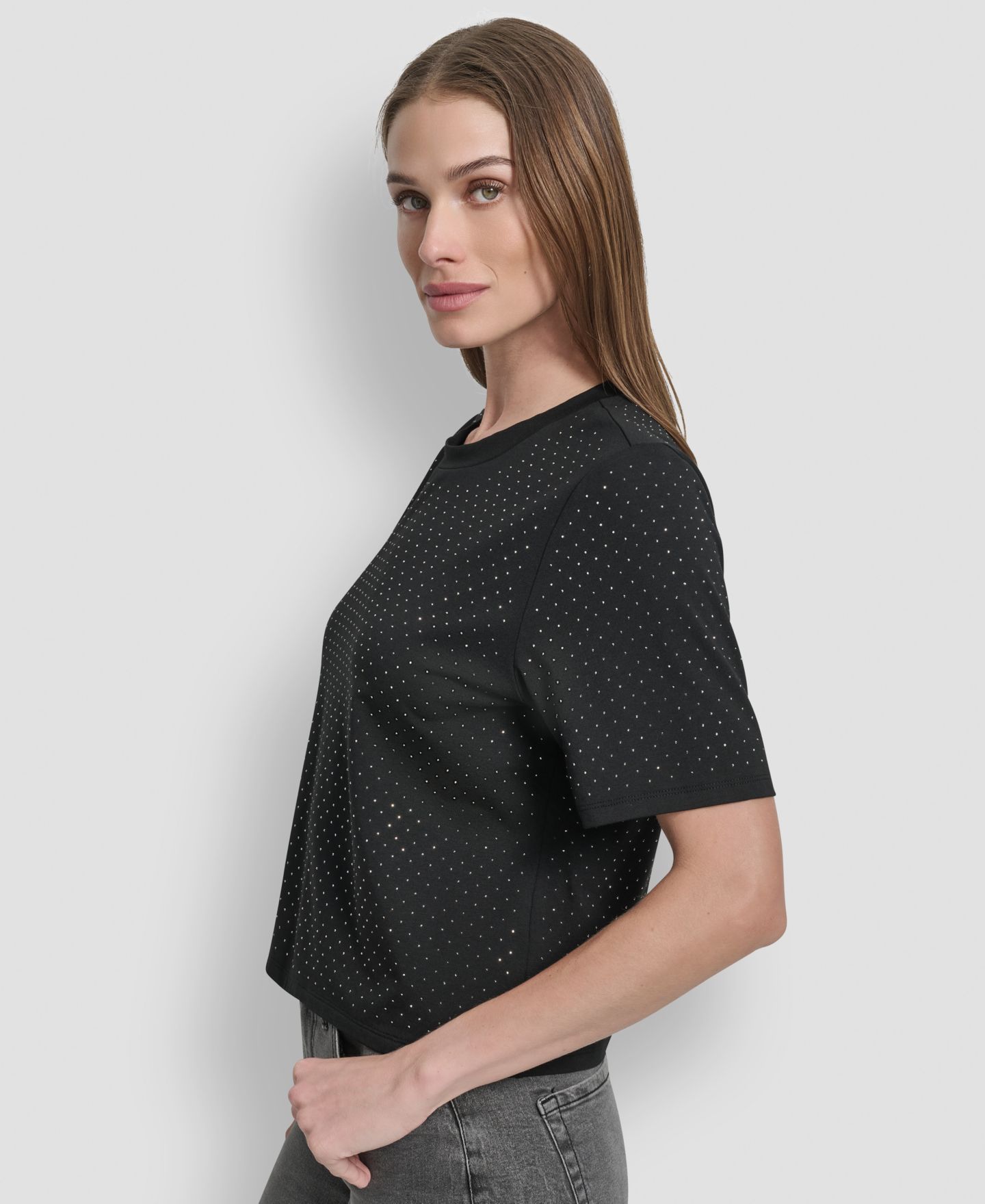 Женский свитшот DKNY с круглым вырезом и декором, цвет: Чёрный — фото 4