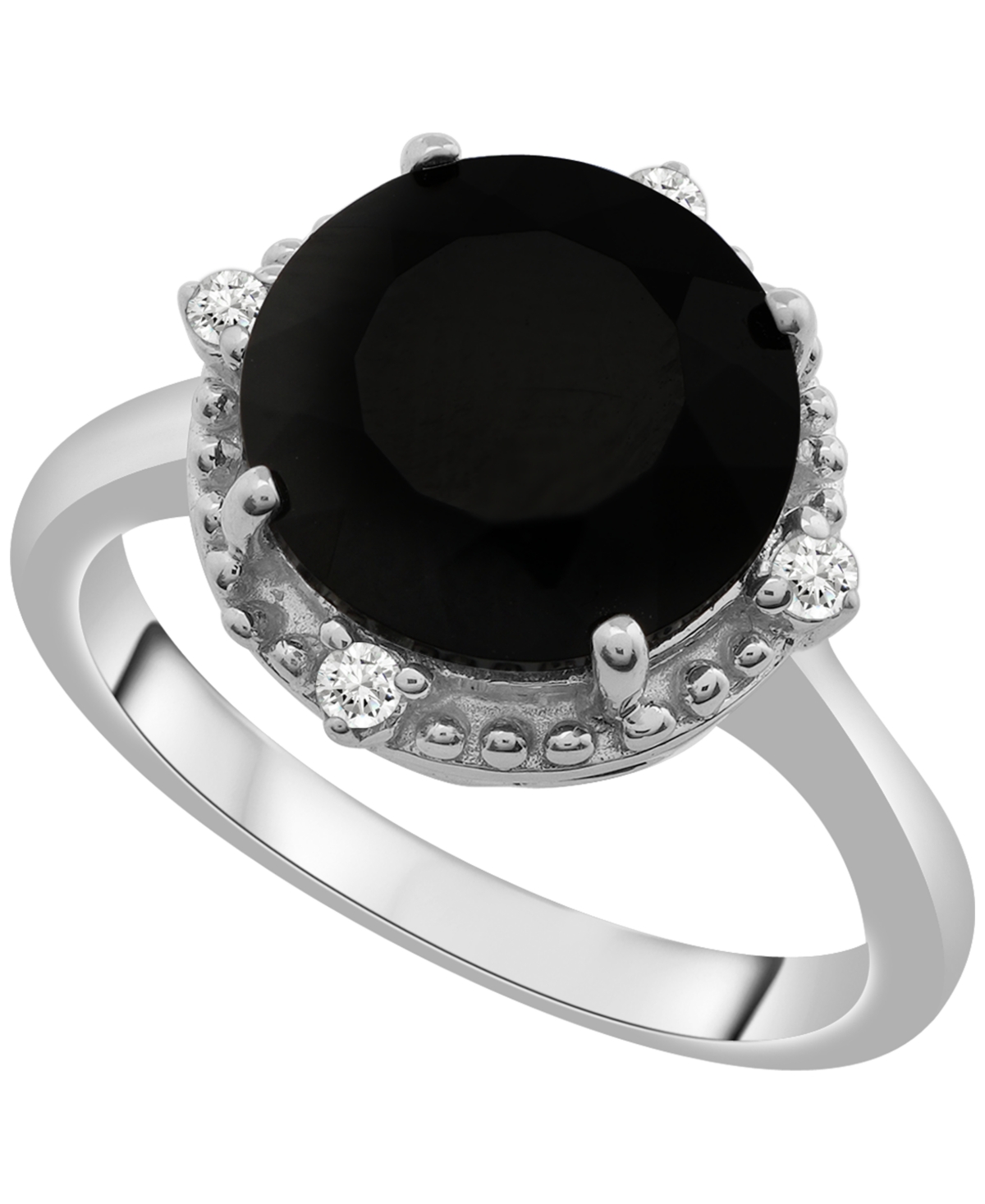 Macy's Onyx (3-1/2ct. T.w.) And Lab Grown White Sapphire (1/10 Ct. T.w.) Ring In Sterling Silver In Metallic