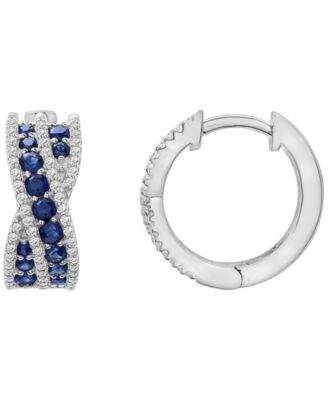 Lab Grown Blue Sapphire (7/8 ct. t.w.) and White Sapphire (1/5 ct. t.w.) Twist Earrings in Sterling Silver