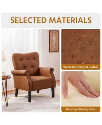 High Back PU Leather Accent Armchair with Wood-tone Metal Legs