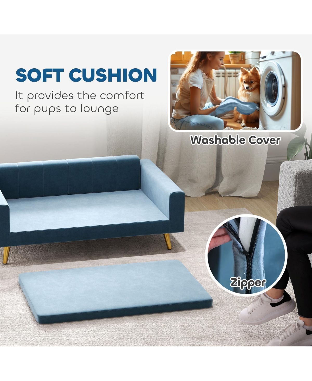 PawHut Pet Bed, Cat or Dog Sofa for Small to Medium Dogs w/ Cushion