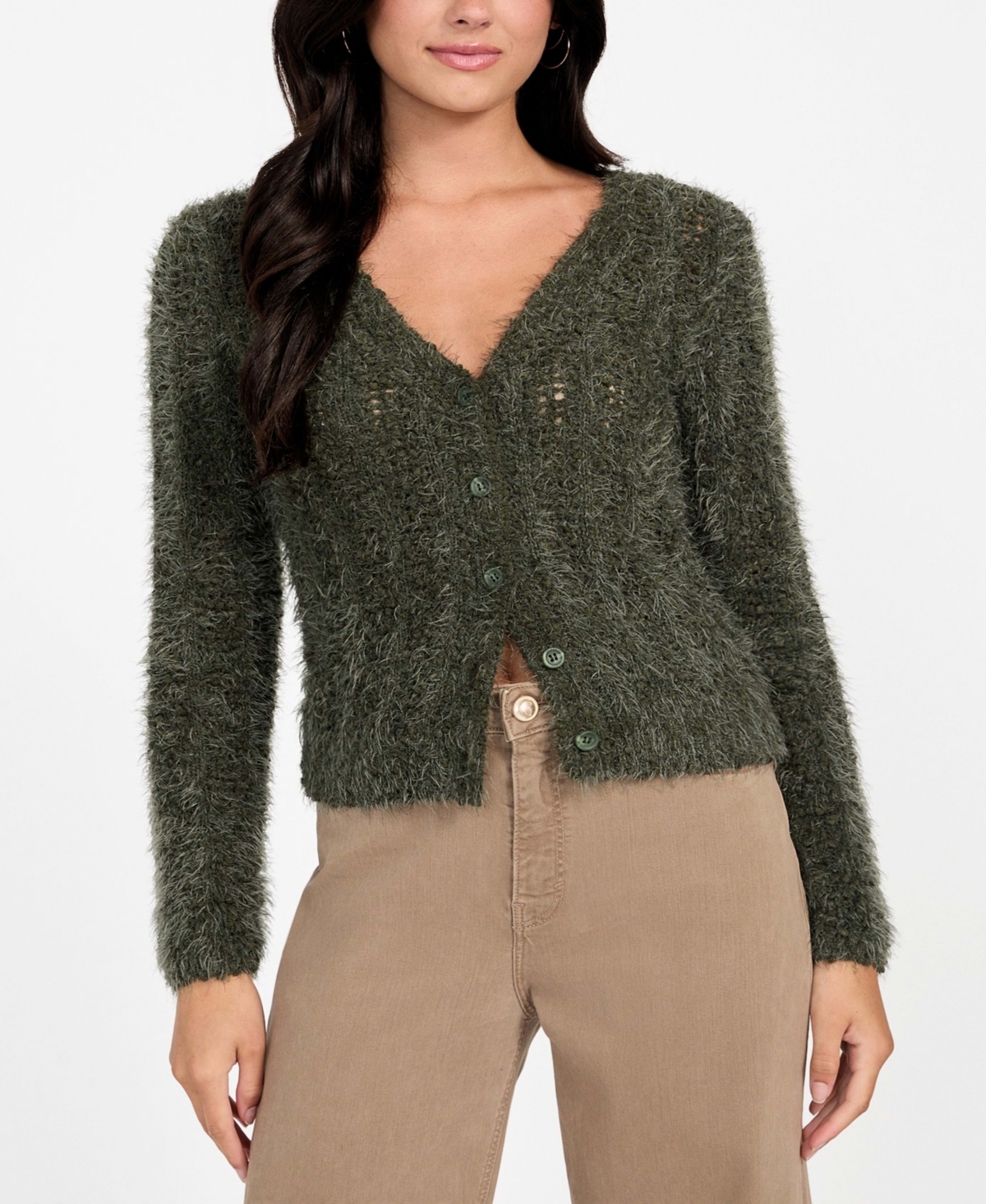 Guess Women's Bea Open Stitch Long Sleeve Cardigan Sweater In Green