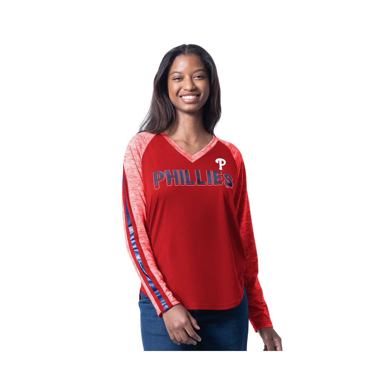 Женская футболка G-III 4Her by Carl Banks Red Philadelphia Phillies Top Dog Raglan Long Sleeve V-Neck — фото 1