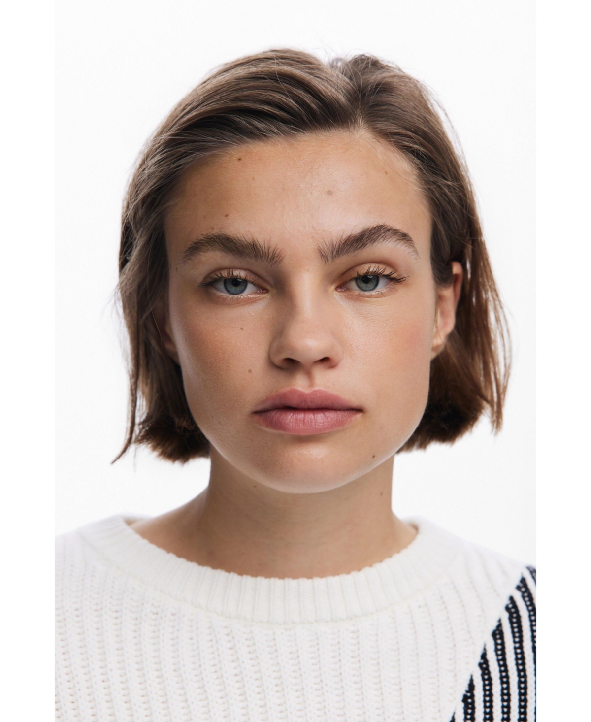 Desigual Stripe Crewneck Cotton Blend Sweater In White