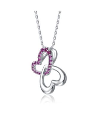 Kids Cubic Zirconia Double Heart Butterfly Pendant Necklace