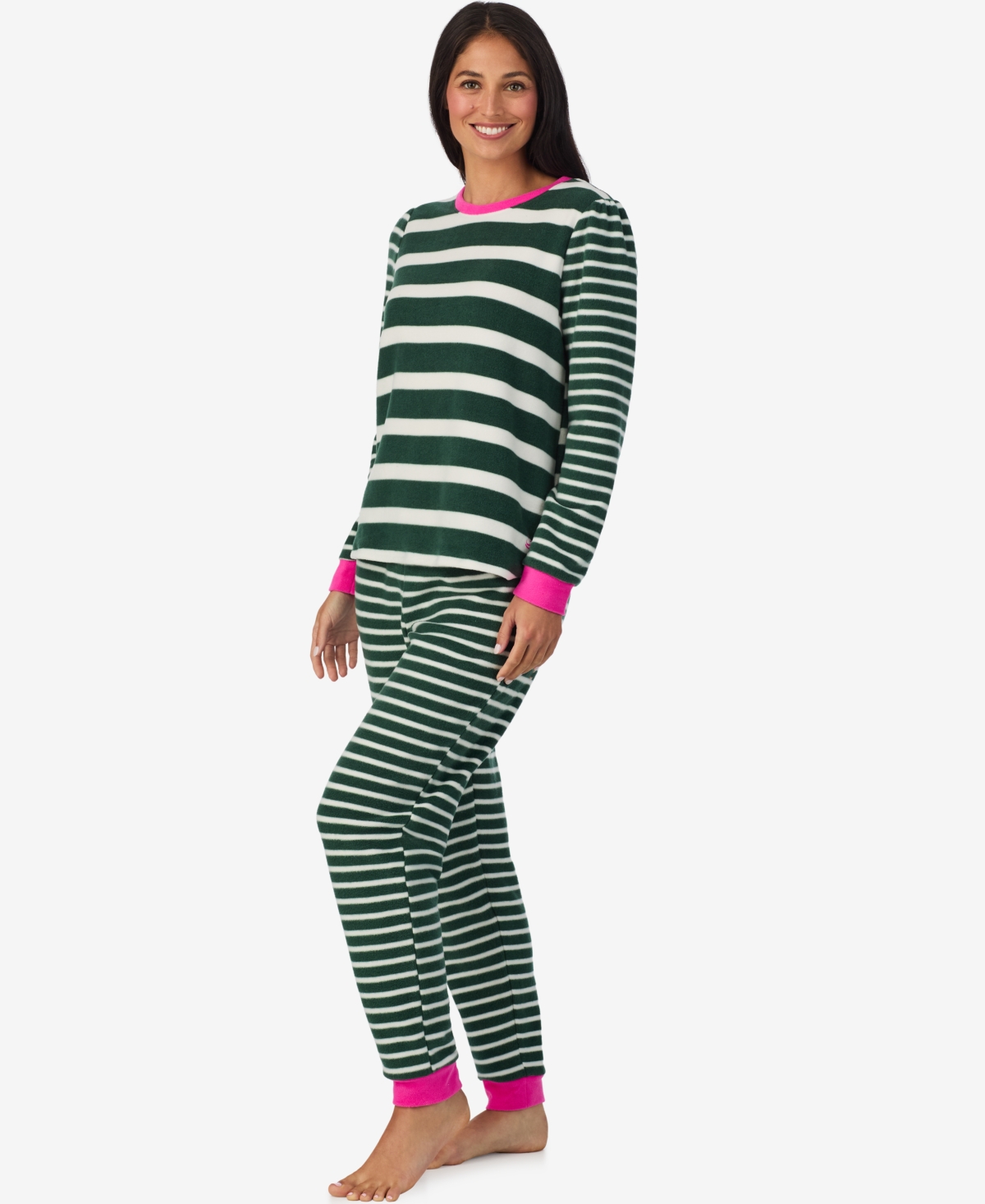 Cuddl Duds Women's 2-piece Stretch Fleece Long Sleeve Jogger Pajama Set In Green