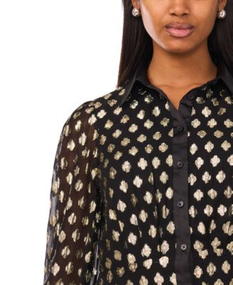 Petite Collar Neck Long Sleeve Shirt Dress