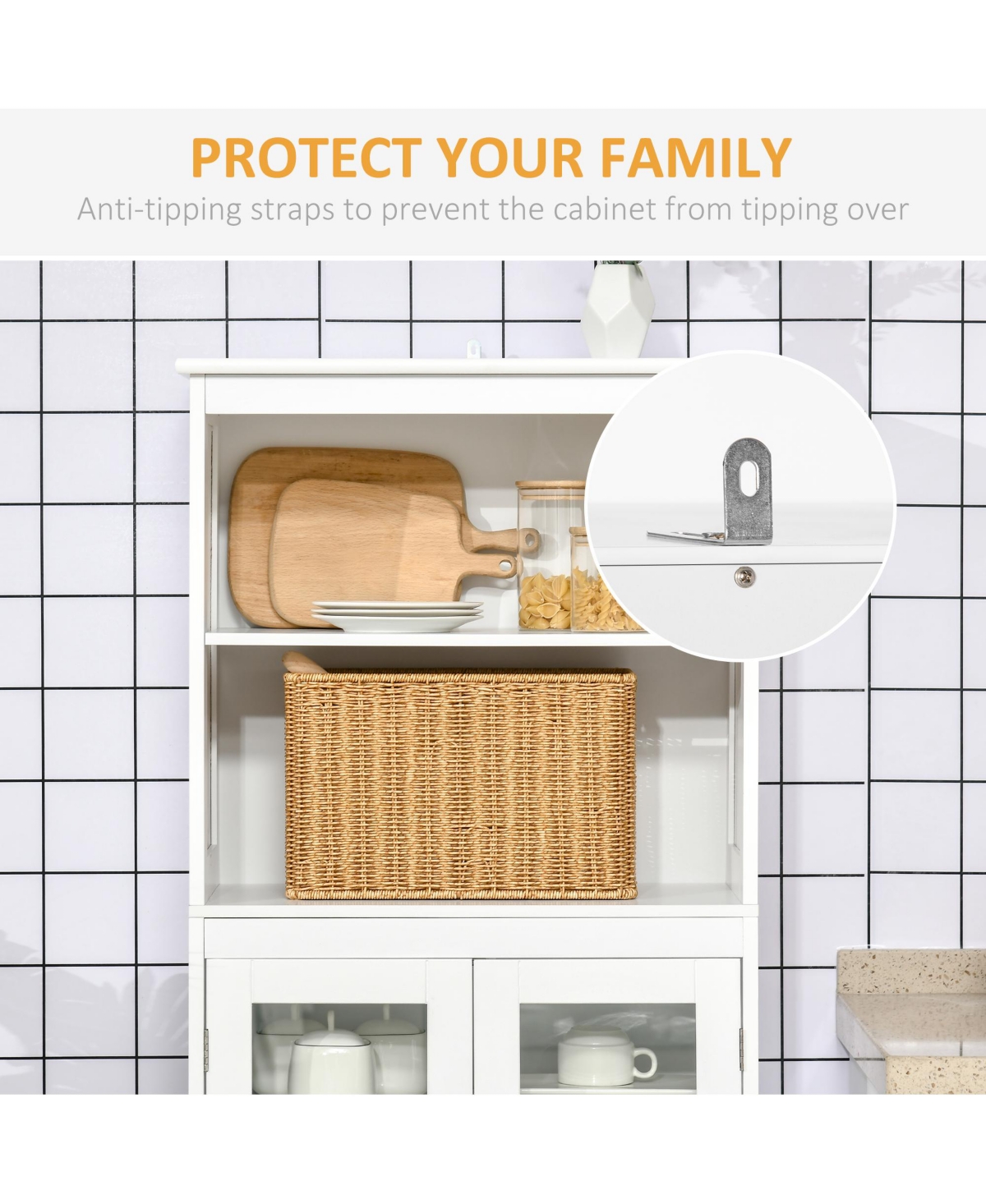 Modern Wooden Kitchen Storage Cabinet with Adjustable Shelves for Pantry and Dining