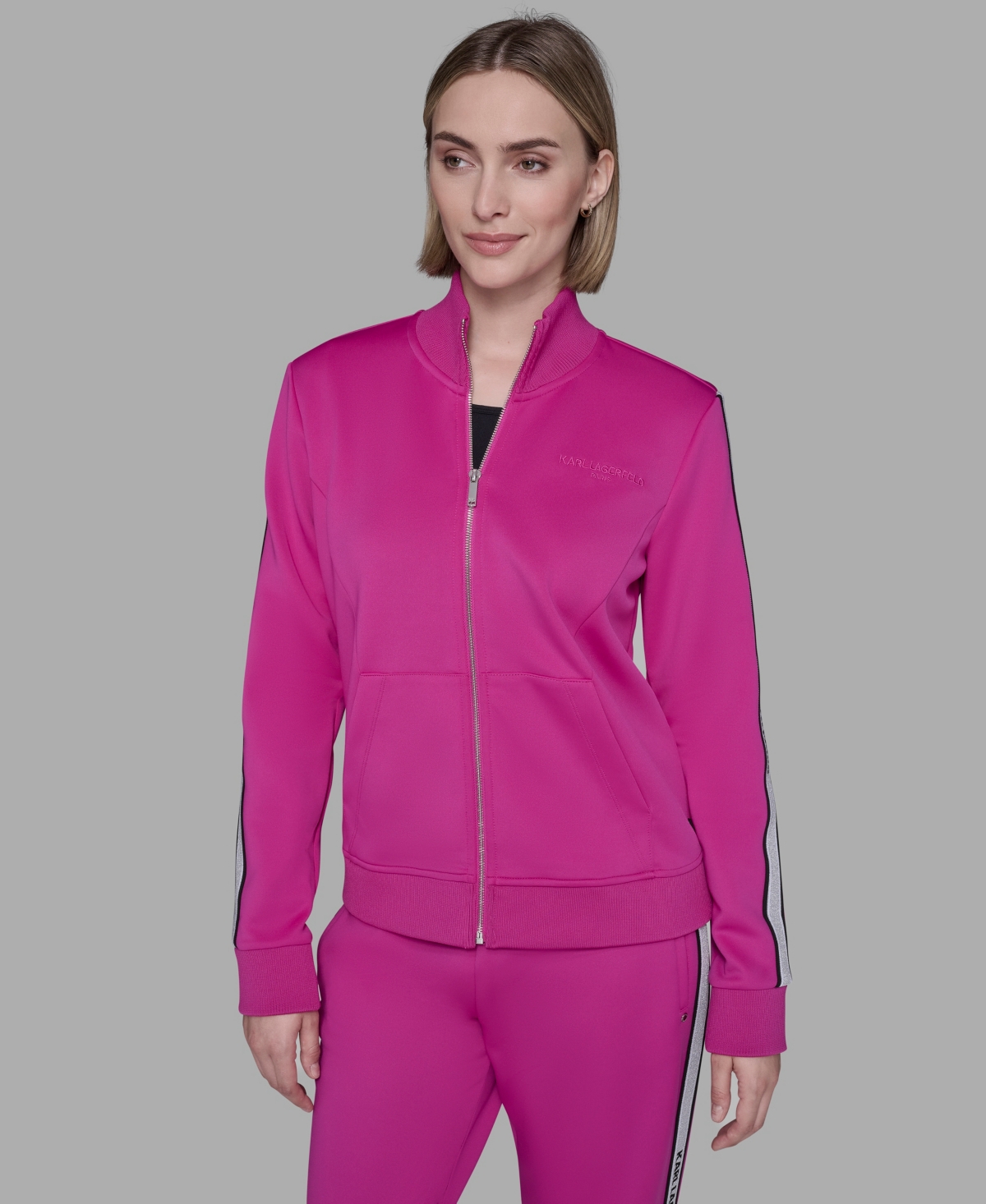 Karl Lagerfeld Womens Logo Tape Jogger Zip Up Jacket In Purple