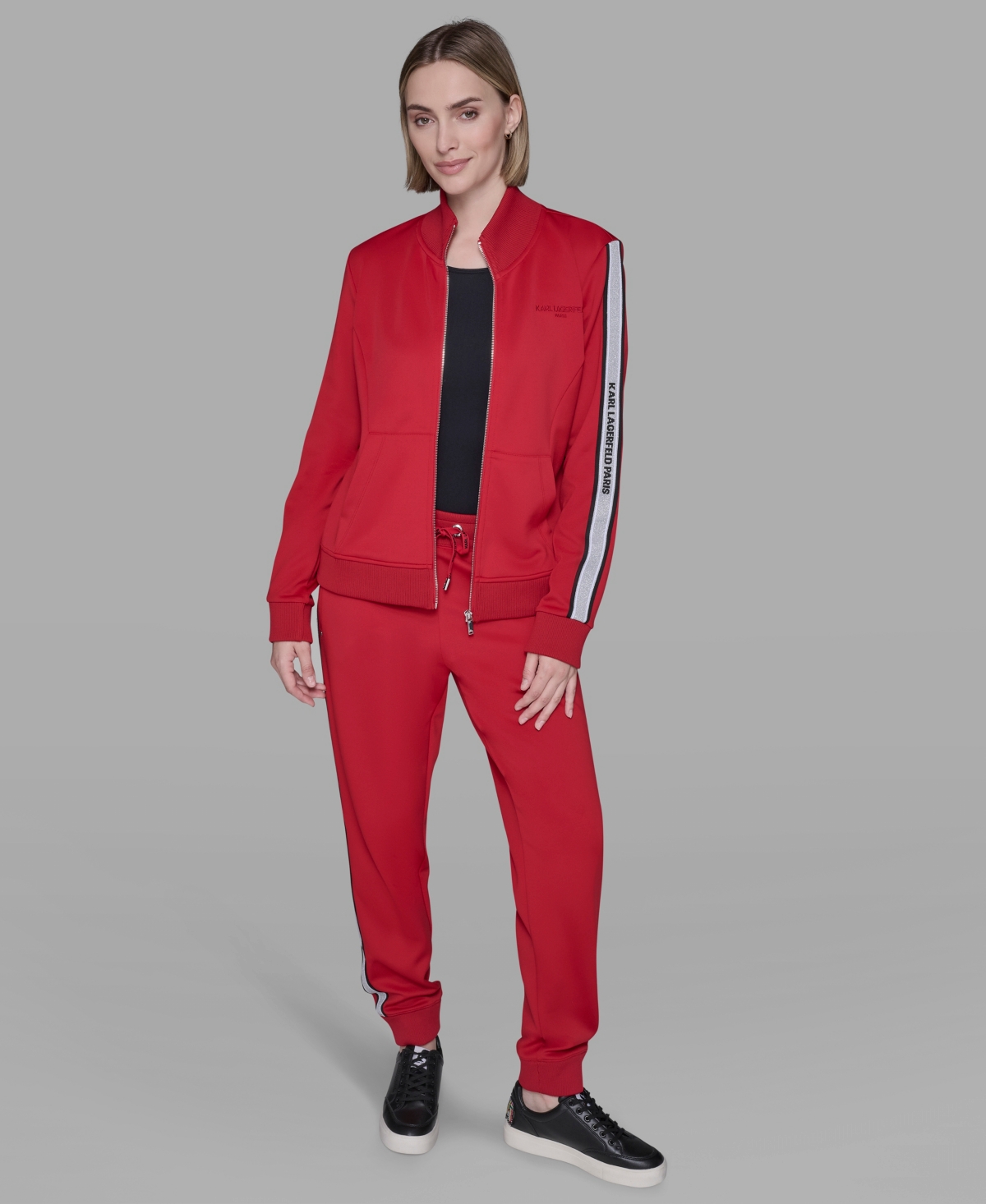 Karl Lagerfeld Women's Logo Tape Zip Up Jacket In Red