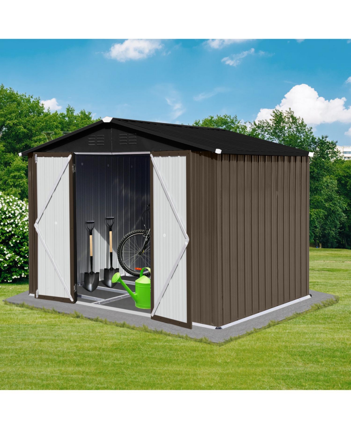 Streamdale Furniture Metal garden sheds 8ftx6ft outdoor storage sheds Brown + Black