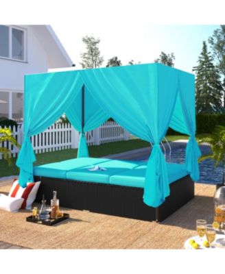 Outdoor Patio Wicker Sunbed Daybed with Cushions Adjustable Seats
