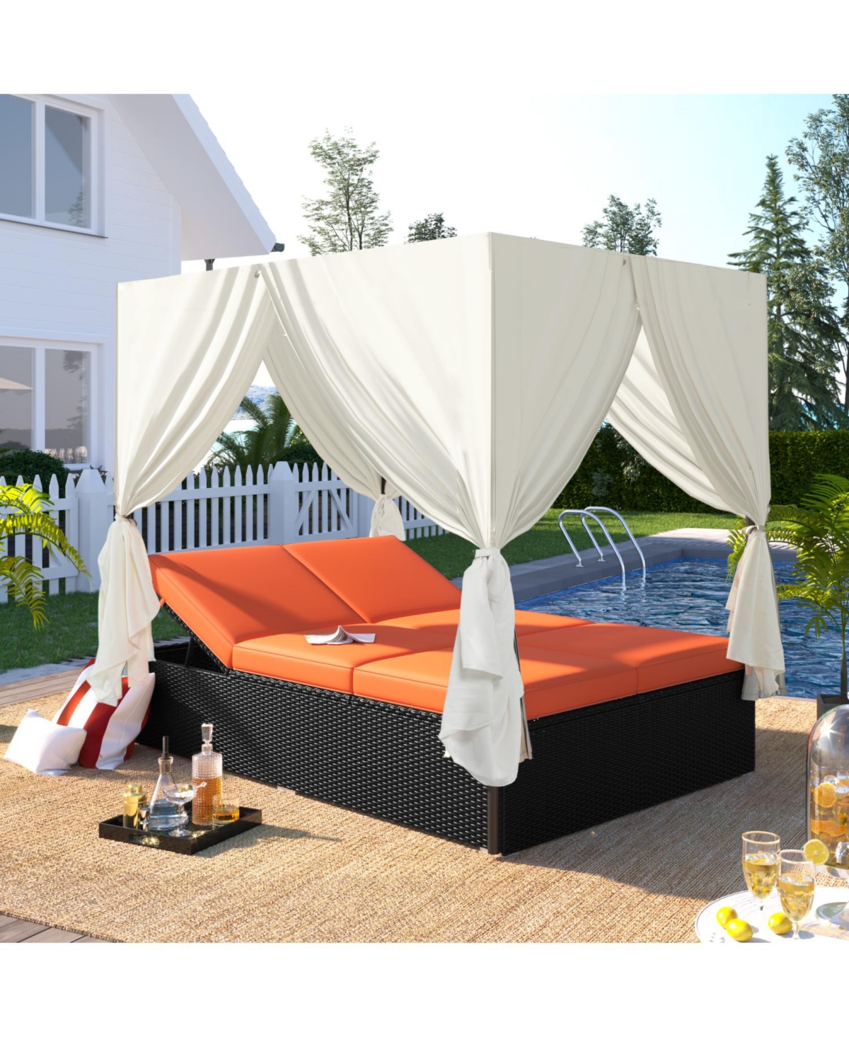 Streamdale Furniture Outdoor Patio Wicker Sunbed Daybed with Cushions Adjustable Seats