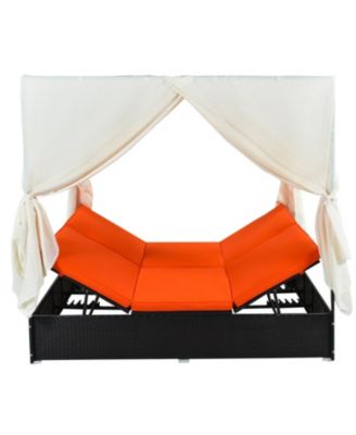 Outdoor Patio Wicker Sunbed Daybed with Cushions Adjustable Seats