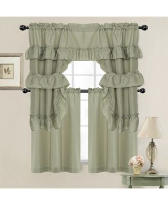 Country Farmhouse Living Solid Colored Cafe Kitchen Curtain Tier & Swag Valance Set - 56 in. W x 36 in. L, Linen Taupe