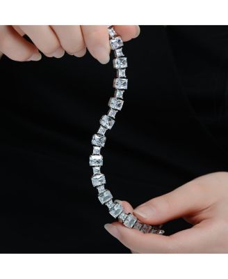 Sterling Silver White Gold Plated with Clear Cubic Zirconia Statement Bracelet