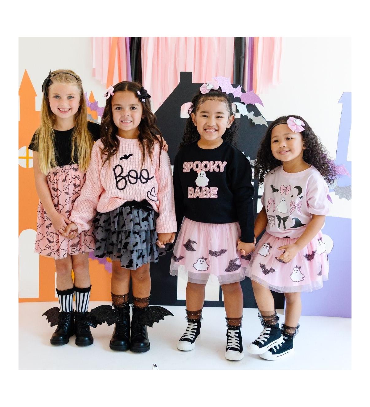 Sweet Wink Toddler Girls Bat Trellis Halloween Short Sleeve Tutu Dress