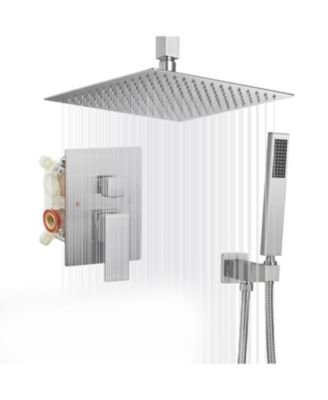Single-Handle 2-Spray Square High Pressure Shower Faucet with 16" Ceiling Shower Head in Chrome (Valve Included)
