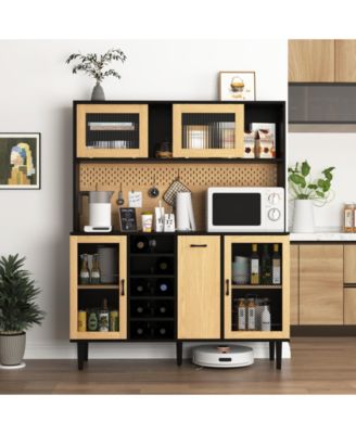 Buffet Sideboard Cabinet with Storage Door, Power Outlet and Wine Rack