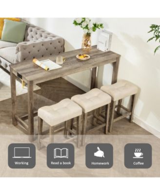 4 Piece Bar Table Set with Power Outlet and 3 Padded Stools for Dining or Living Room