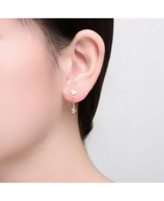 Women's 14K Gold Plated Cubic Zirconia Heart Design Drop Earrings