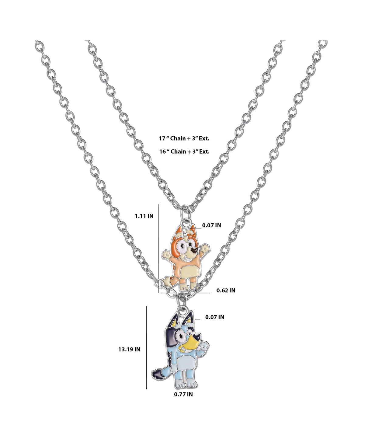 Bluey & Bingo Layered Pendant Necklace - Silver Tone - Kids Character Jewelry