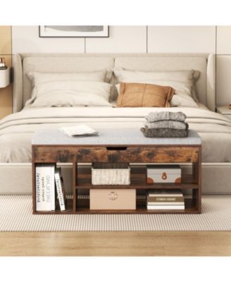 Shoe Bench Home Entryway Shoes Storage Bench w/ Padded Seat &amp; Hidden Storage