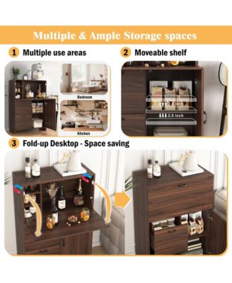 CASAINC Desk with Foldable Desktop, Storage Drawer and Shelves for Small Spaces Cabinet