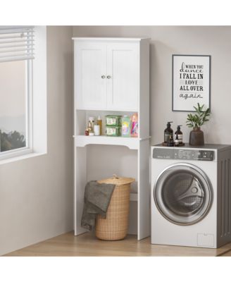 Over the Commode Wooden Storage Cabinet with Shelf and Organizer