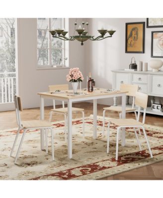 5 Piece Dining Table Set with 4 Chairs, Metal Frame Kitchen Table for Small Space